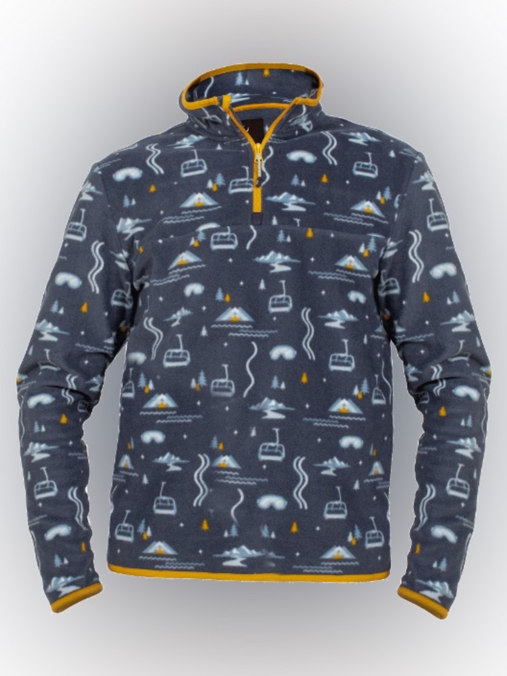 Jack + Sage Lifty Fleece Quarter Zip Blue Gray with Yellow Trim Retro Ski